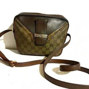 Gucci vintage GG logo distressed signature print canvas crossbody handbag